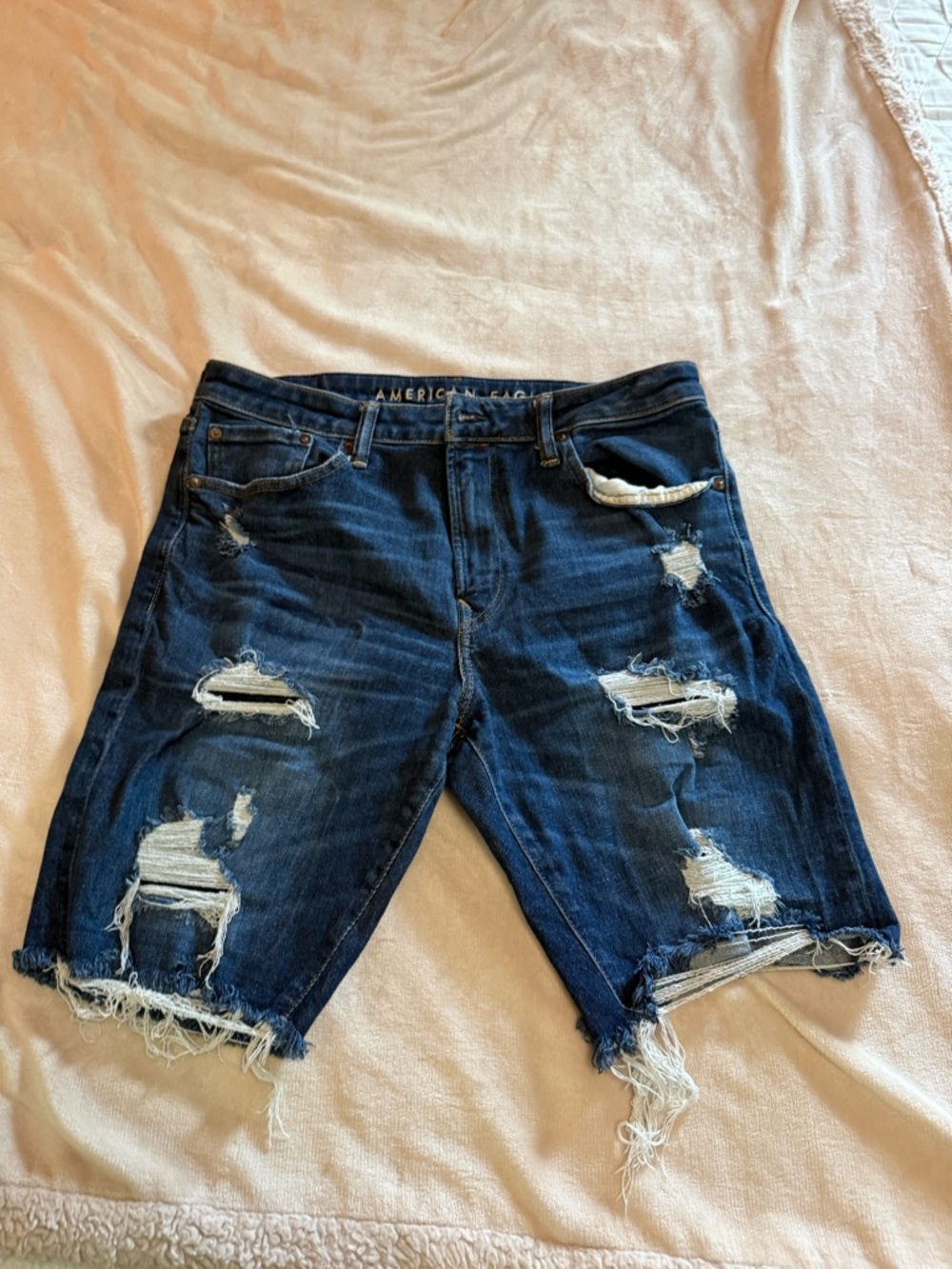 American Eagle Outfitters Airflex Men's Dark Blue Distressed Denim Jean Shorts